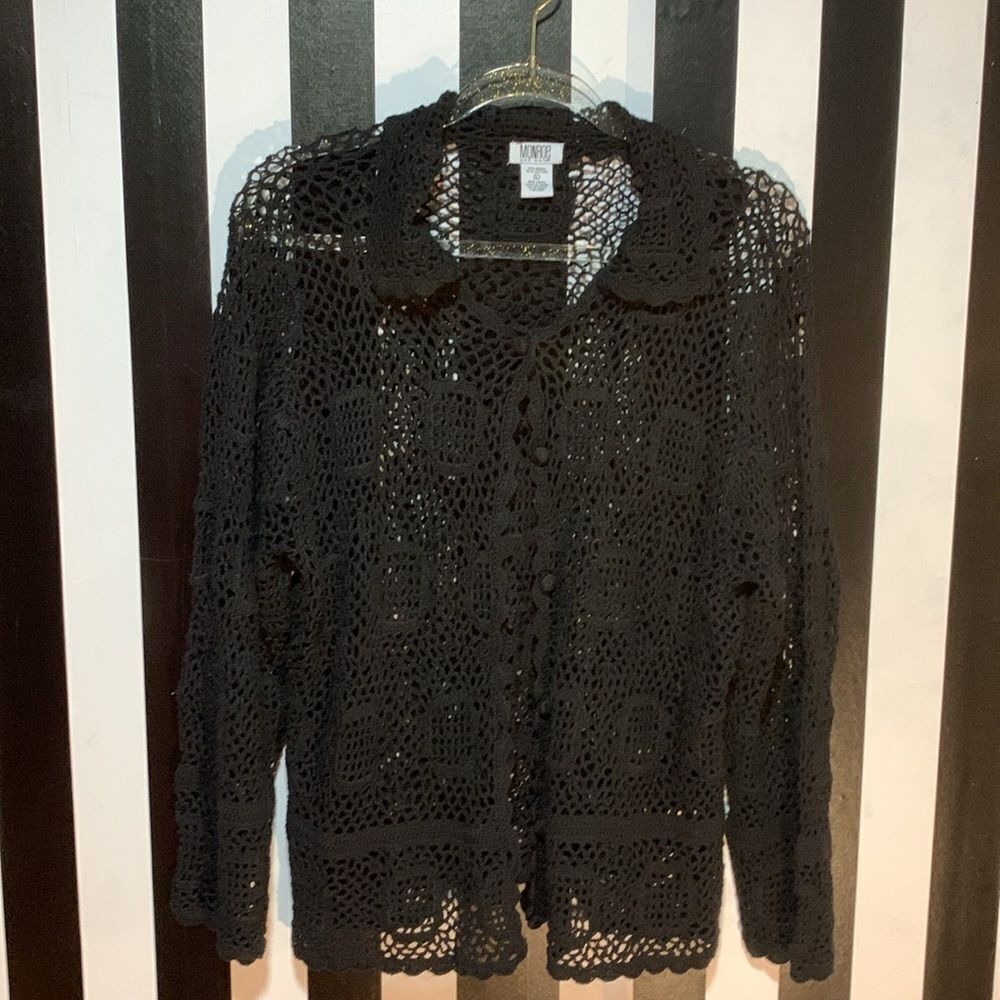 Black Crochet 2 Piece Set Maxi Tank Dress & Cardigan Med/Large Woman’s 12/14 - Picture 11 of 13